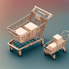 isometric illustration of a shopping cart trolley with some boxes