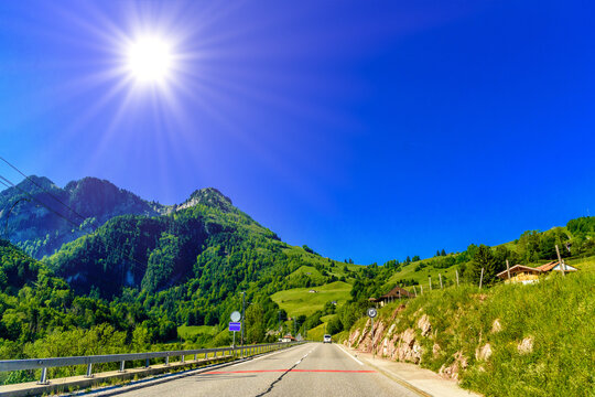 Road near Haut-Intyamon, Gruyere, Fribourg, Switzerland