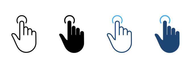 Hand Cursor of Computer Mouse Line and Silhouette Color Icon Set. Pointer Finger Click. Swipe Double Press Touch Point Tap Symbol Collection on White Background. Isolated Vector Illustration