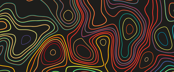 Topographic map. Abstract background with lines and circles. Red mountain contour lines. Topographic terrain. Red blue background with space grid Topographic background.
