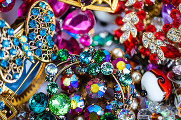 jewelry and costume jewelry from various stones, minerals and precious stones, extreme closeup