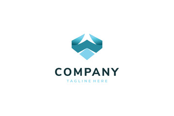Abstract Bird Geometric Shape with Blue Gradient logo design illustration