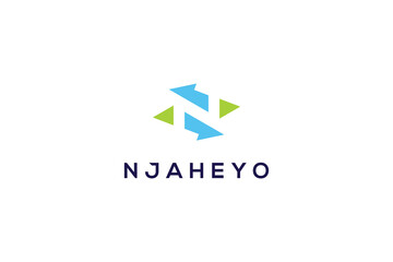 Arrow Up Down Geometric Shape with Initial Letter N as Negative Space logo design