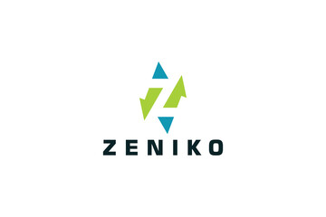 Arrow Up Down Geometric Shape with Initial Letter Z as Negative Space logo design