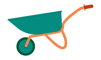 Garden wheelbarrow. Equipment for transporting heavy loads in the garden and on the construction site. Flat style.Vector