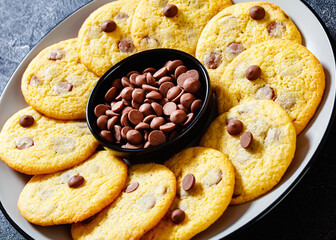 chocolate chip lemon yellow cookies on a plate