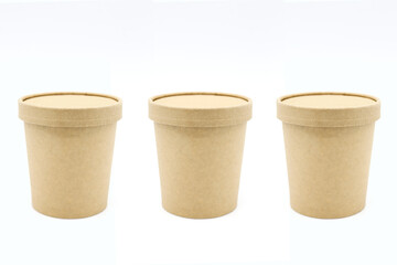 Three paper cups on a white background - obrazy, fototapety, plakaty