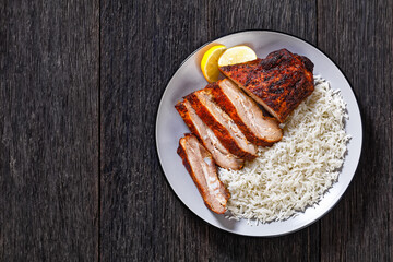 roast baby back pork meaty ribs with basmati rice