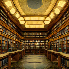 壮大な架空の図書館 - obrazy, fototapety, plakaty