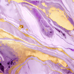 Purple surface of the marble slab is covered with gold in places. Abstract background in pastel tones.	