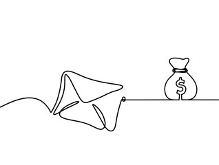 Abstract paper envelope with dollar as line drawing on white background. Vector