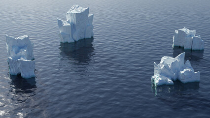Rendering of ice mountains floating in the ocean