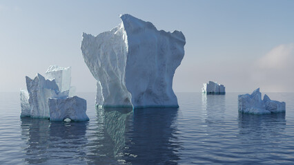Rendering of floating big ice mountain in the ocean