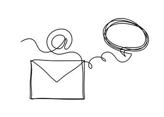 Abstract paper envelope with comment as line drawing on white background. Vector