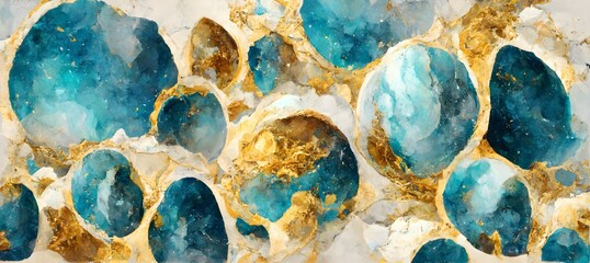 abstract marble wallpaper for wall decor. Resin geode and abstract art, functional art, like watercolor geode painting. golden, blue, turquoise, and gray background