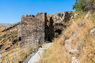 Fototapeta premium Armenia, Amberd, September 2022. Modern path to the gates of the ancient fortress.