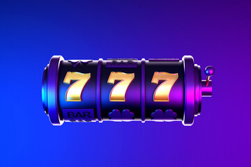 casino slot machine 777 ribbon banner 3d render 3d rendering illustration  - obrazy, fototapety, plakaty