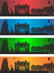 Zurich city in a four different colors - illustration, 
Town in colors background, 
City of Zurich