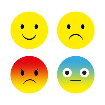 Yellow smilies are different. Cute character design. Happy people positive emotion. Smile face. Vector illustration. stock image. 