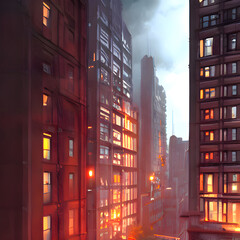 夜の街の風景のイラストです。