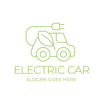 Electric car with plug icon symbol, EV car, Green hybrid vehicles charging point logotype, Eco friendly vehicle concept, Vector illustration