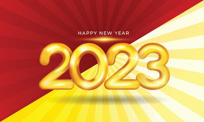 Red and Yellow Background With 3d Golden 2023 Design