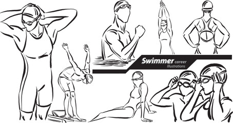 swimmer career profession work doodle design drawing vector illustration