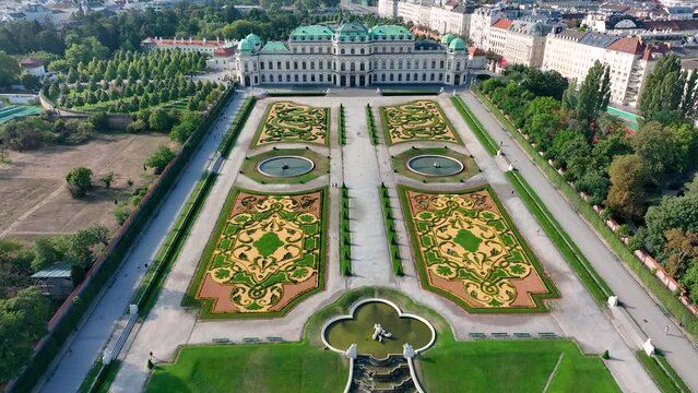 Vienna: Aerial drone view of capital of Austria, popular tourist attraction, Belvedere Castle (Schloss Belvedere) - Europe landscape panorama from above