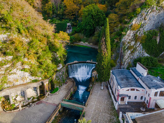 Fototapeta na wymiar Dam Waterfall In New Athos, Abkhazia