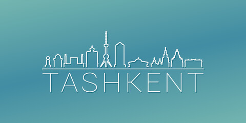 Obraz premium Tashkent, Uzbekistan Skyline Linear Design. Flat City Illustration Minimal Clip Art. Background Gradient Travel Vector Icon.
