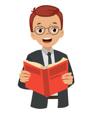 male teacher reading a book