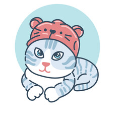 Vector illustration of cute cat with flat design style