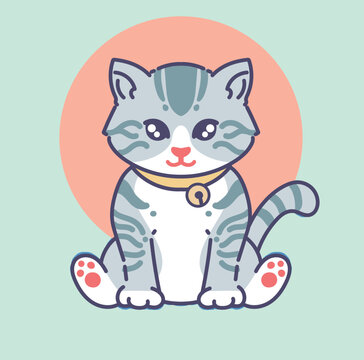 Vector illustration of cute cat with flat design style