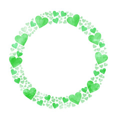水彩風緑色のかわいいハートの丸いフレーム素材