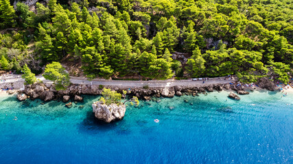 Aerial view of Punta Rata beach in Brela, Dalmatia, Croatia