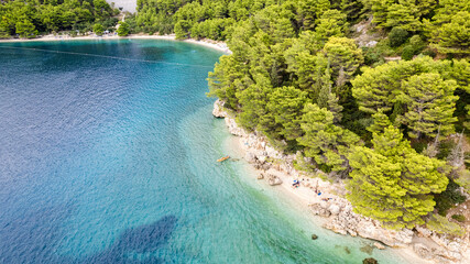 Obraz premium Croatia beach Aerial view of Rocky beach near Igrane, Croatia