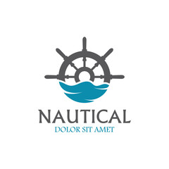 Cruise ship rudder template logo design with ocean waves. © Nur