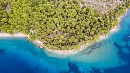 Croatia beach Aerial view of Rocky beach near Igrane, Croatia