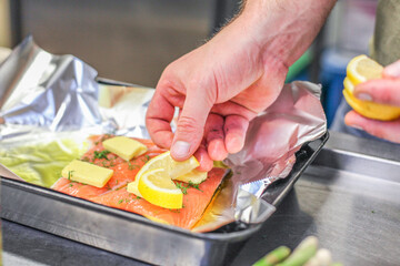 chef preparing salmon