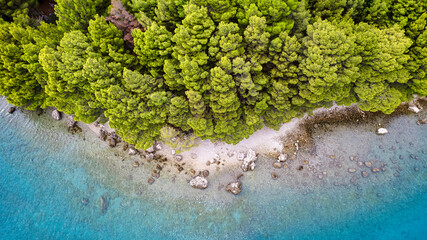Beautiful beach near Podgora town, Dalmatia, Croatia. Makarska riviera, famous landmark and travel touristic destination in Europe