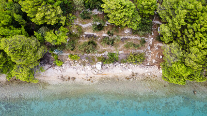 Beautiful beach near Podgora town, Dalmatia, Croatia. Makarska riviera, famous landmark and travel touristic destination in Europe
