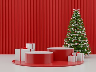 3D Merry Christmas and Happy new year for show product social media post banner template, Red background