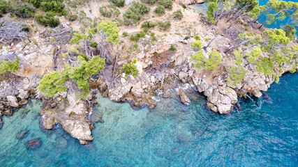 Croatia beach Aerial view of Rocky beach near Igrane, Croatia