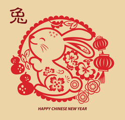 Happy Chinese New Year 2023 Year of the Rabbit. Chinese zodiac symbol of 2023 Vector Design. Translation: Rabbit
