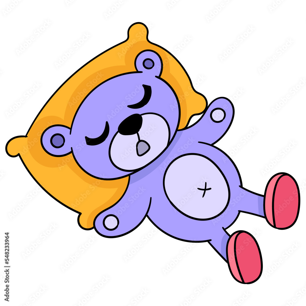 Poster vector illustration of a sleeping cartoon character on an orange pillow isolated on white background