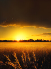 Fototapeta premium landscape of cereal field at sunset