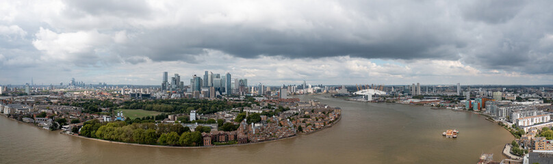 Fototapeta na wymiar Aerial panoramic skyline Financial district London, cityscape view.