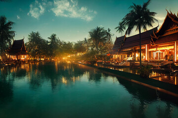 Fototapeta premium Luxary vacation resort at night in Vietnam Thailand Asia concept