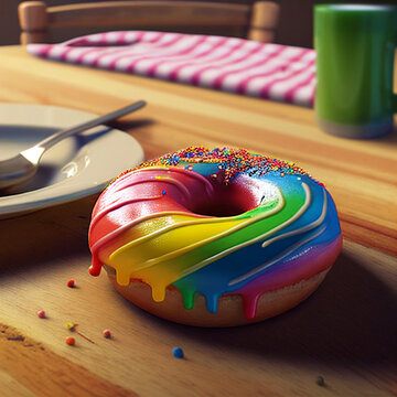 Rainbow donut. Realistic illustration of a rainbow donut