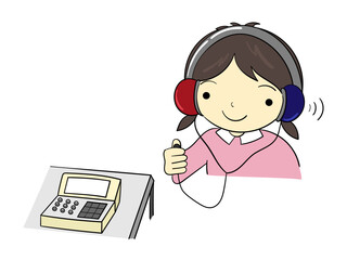 聴力検査を受ける女の子と機械